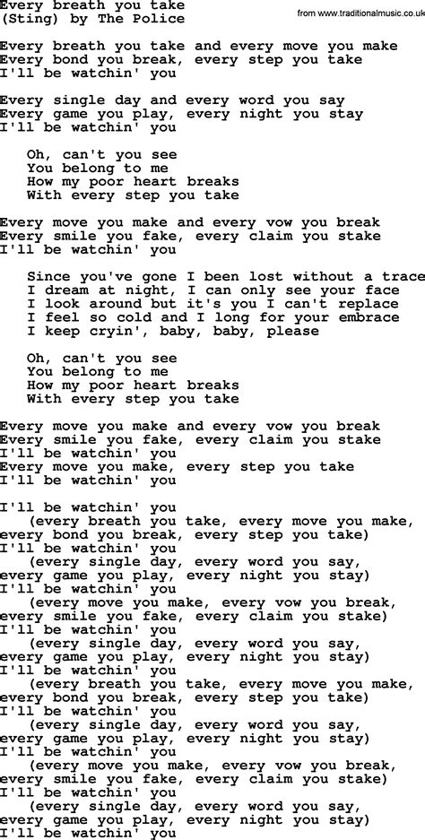 Bruce Springsteen Song Every Breath You Take Lyrics