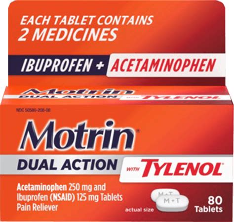 Motrin Dual Action With Tylenol Acetaminophen And Ibuprofen Motrin