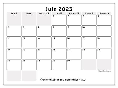 Calendrier Juin 2023 à Imprimer “44ld” Michel Zbinden Fr