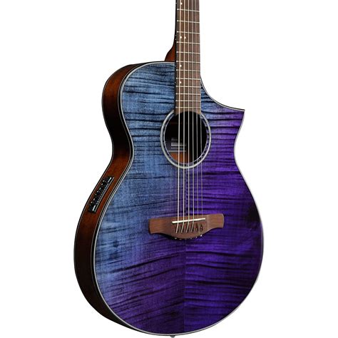 Ibanez Aewc32fm Thinline Acoustic Electric Guitar Purple Sunset Fade