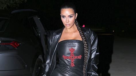kim kardashian rocks leather dress and matching trench coat while out to dinner with pals the state