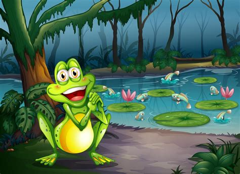 A Playful Frog At The Forest Standing Near The Pond 521986 Vector Art