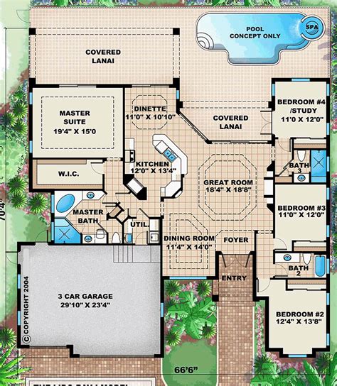 House Plan 75958 Mediterranean Style With 2400 Sq Ft 3 Bed 3 Bath