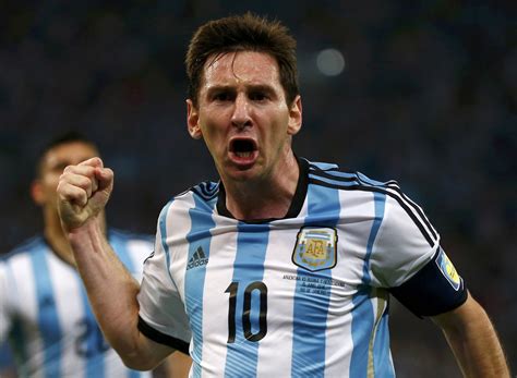 Argentinas Lionel Messi Celebrates Scoring A Goal During The 2014