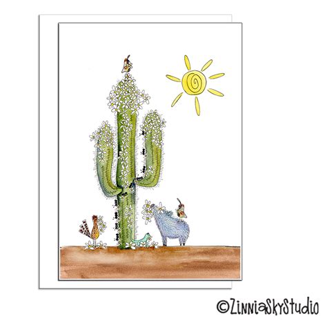 Saguaro Cactus Javelina Pig Blank Card Zinnia Sky Studio