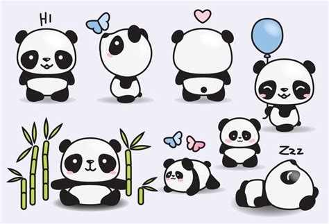 Cartoon Pandas With Different Poses And Expressions