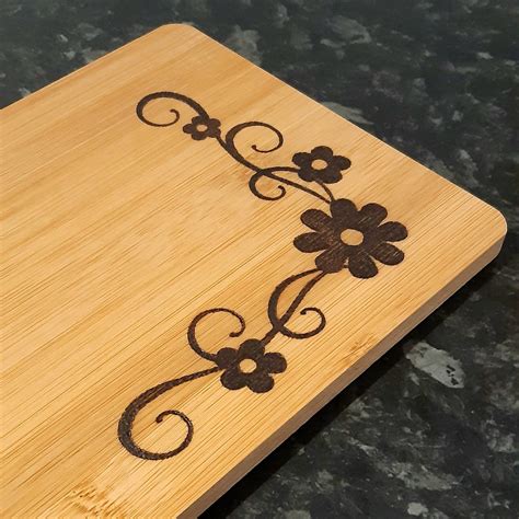 Floral Design Pyrography Bamboo Chopping Board Wood Etsy