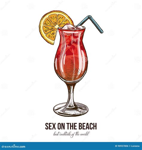 Sex On The Beach Cocktail Stock Vector Illustration Of Drawn 90937806