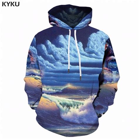 Kyku Colorful Hoodies Men Brand 3d Mountain Hoodie Anime Sexy Sky Cloud