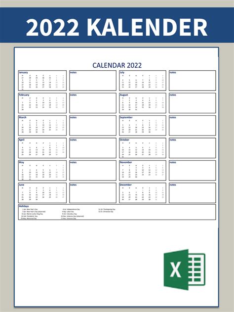 2022 Kalender Excel Gratis