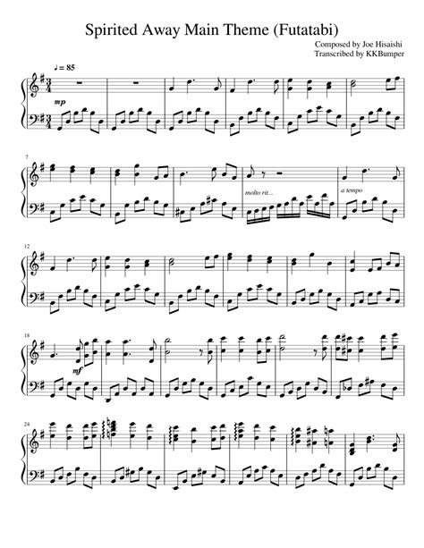 Spirited Away Main Theme Futatabi Updated Sheet Music For Piano Solo