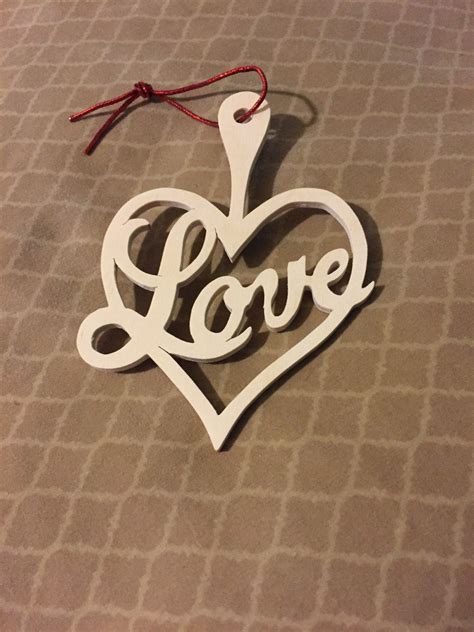 Scrollsawn Heart Shape Wood Valentine Christmas Ornament With Love