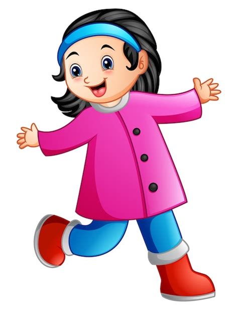 Premium Vector Cute Cartoon Girl In Winter Clothes Waving