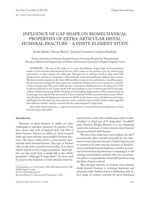 PDF Influence Of Gap Shape On Biomechanical Properties Of Extra Articular Distal Humeral