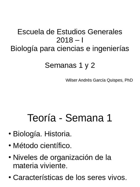 Biología Clase 1 Teoría Wilser García Pdf Organismos Hipótesis