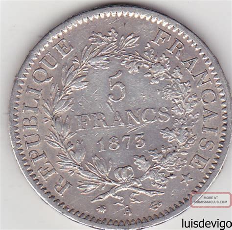 1876 France Silver 5 Francs Year 1876 25 Grams Silver Weight