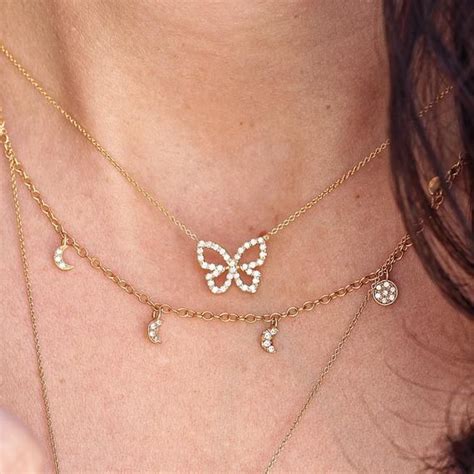 Diamond Butterfly Choker Necklace 14k Gold T For Her Etsy