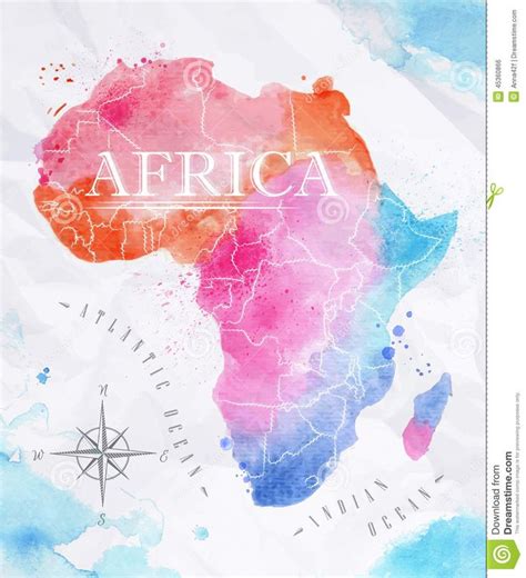 Watercolor Map Africa Pink Blue Stock Vector Image 45360866