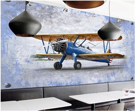 Custom Retro Bi Plane Photo Wallpaper 3d Vintage Airplane Wall Mural