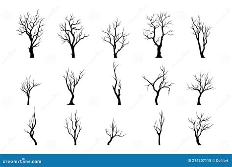 Collection Different Naked Trees Silhouettes Vector Illustration Stock Vector Illustration Of