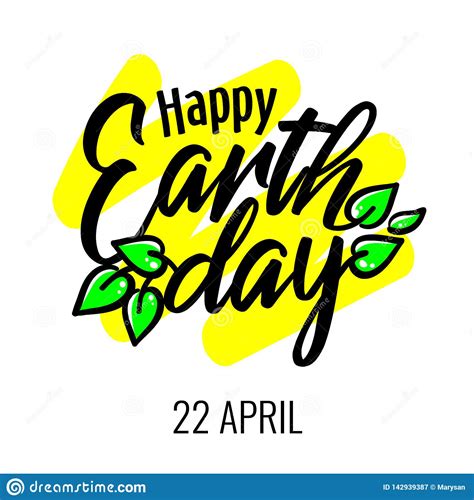 Happy Earth Day 22 April Lettering Card With Green Leaves Banner