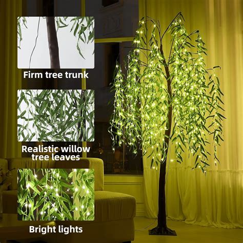Anycosy 7ft Lighted Willow Tree384 Led Light Up Weeping Willow Tree