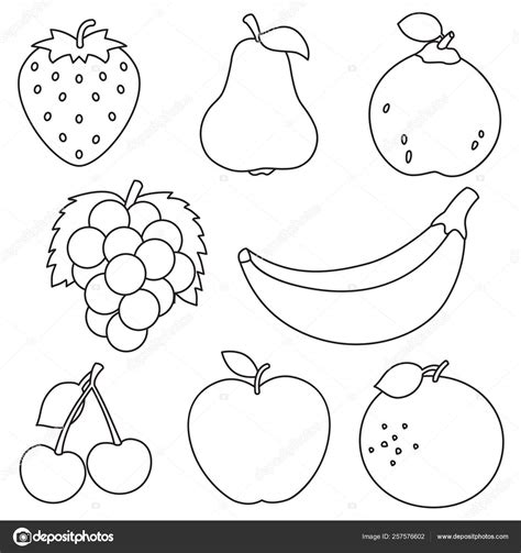 Ilustración Vectorial Frutas Para Colorear Página Vector Gráfico