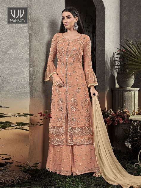 Trendy Peach Color Georgette Designer Palazzo Suit In 2020 Party Wear Dresses Party Wear