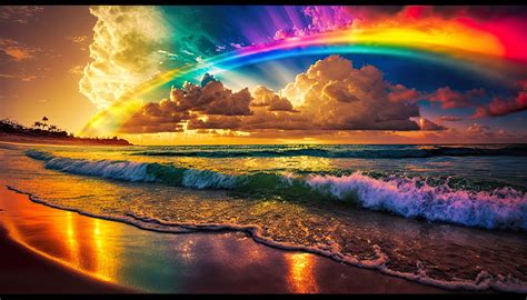 Tropical Island Beach Rainbow Colorful Landscape Photography Aspect Ratio 168 Png Digital
