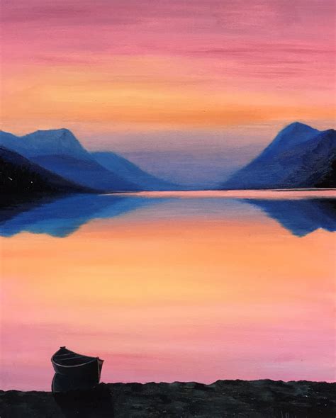 300 Pink Sunset Original Art Oil Painting On Canvas By Elena Whitman