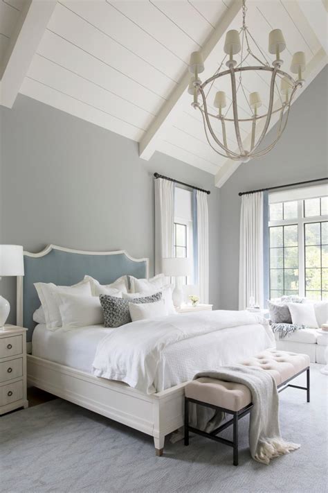 Traditional White And Gray Master Bedroom With Upholstered Headboard