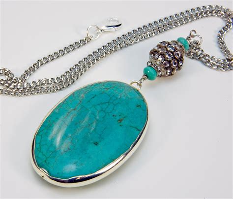 Large Turquoise Pendant Turquoise Necklace Natural Stone