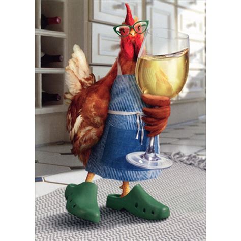 Chicken Mom Holding Wine Glass Funny Humorous Mother S Day Card