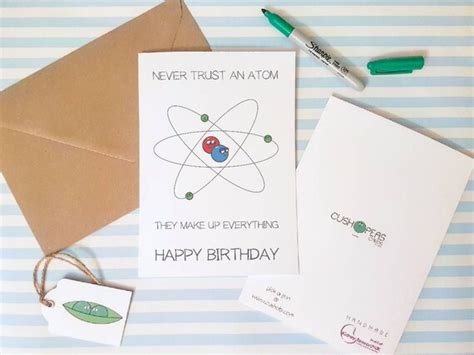 Items Similar To Funny Science Geek Birthday Card Atom Puns Quirky