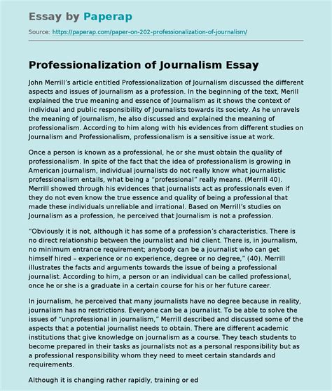 Professionalization Of Journalism Free Essay Example