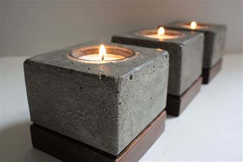 Single Concrete Tea Light Holders With Wood