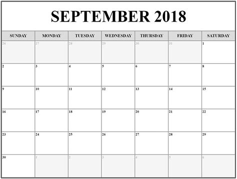 Printable September 2018 Excel Calendar Blank Calendar Template Images