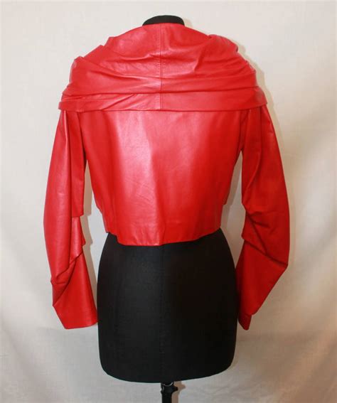 Emanuel Ungaro Red Leather Ruched Jacket With Rose S At 1stdibs