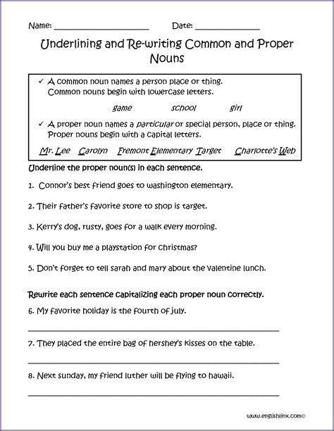 Students have to underline the nouns in each sentence. 3rd Grade Proper Nouns Worksheet Worksheet : Resume Examples