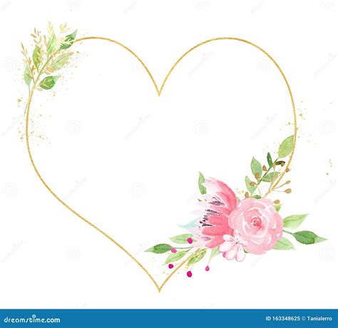 Heart Shaped Elegant Floral Frame Watercolor Raster Illustration Stock