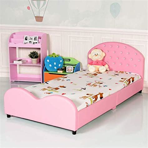 Costzon Toddler Bed Twin Size Upholstered Platform Bed Wembedded