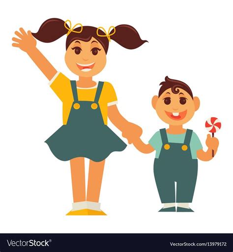 Sister Girl And Brother Boy Holding By Hands Vector Image On