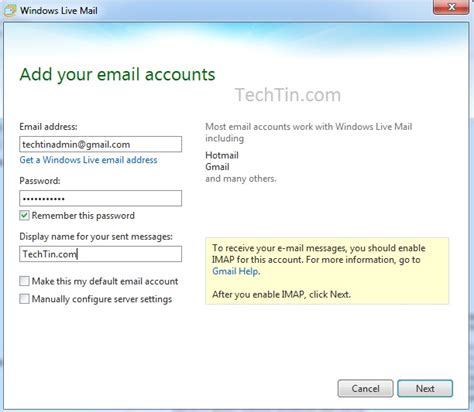 How To Configure Windows Live Mail For Hotmail Gmail Yahoomail Techtin