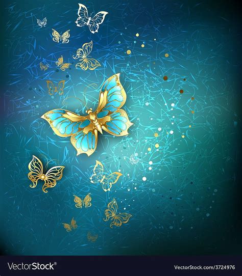 Luxury Gold Butterflies On A Blue Textural Background A Preview Or