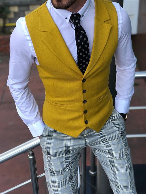 buy yellow slim fit vest by with free shipping