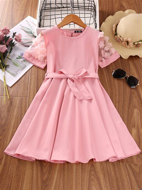 Girls Appliques Belted Solid Dress Shein Usa