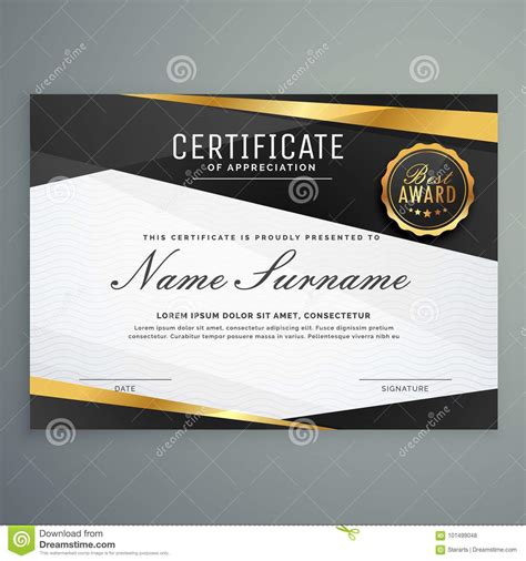 Stylish Certificate Of Appreciation Award Template In Black And Stock