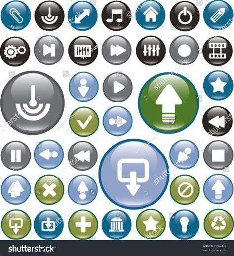 Glossy Circle Interface Buttons Icons Signs Vector Illustrations