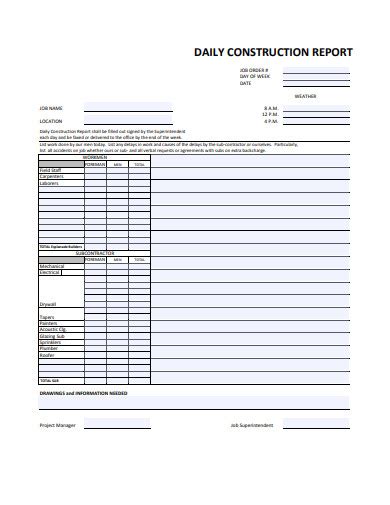 Construction Daily Report 11 Examples Format Pdf Examples