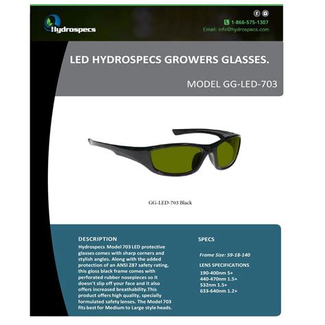 led hydrospecs growers glasses model 703 gg led 703 safety protection glasses